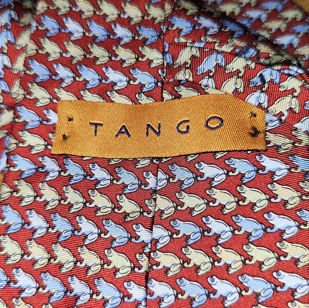 Vintage Frog Print Burgundy Blue Green Tango Silk Tie - Picture 3 of 4
